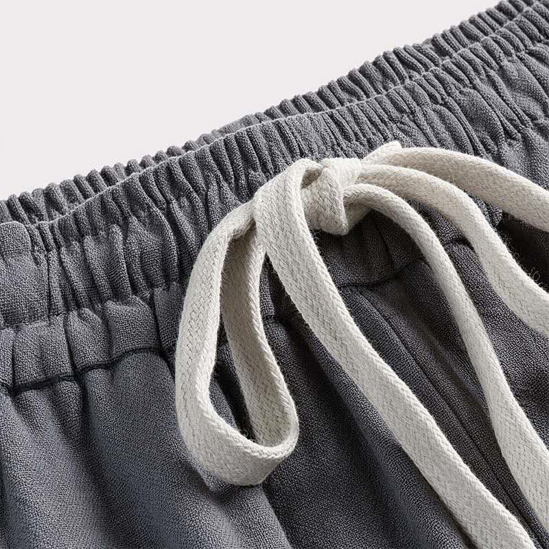 Buddha Stones 2Pcs Spring Fall Casual Drawstring Solid Ramie Long Sleeve Shirt Pants Men's Meditation Cloth With Pockets - image 6