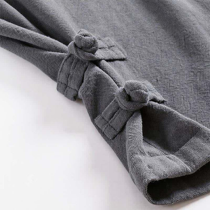 Buddha Stones 2Pcs Spring Fall Casual Drawstring Solid Ramie Long Sleeve Shirt Pants Men's Meditation Cloth With Pockets - image 9