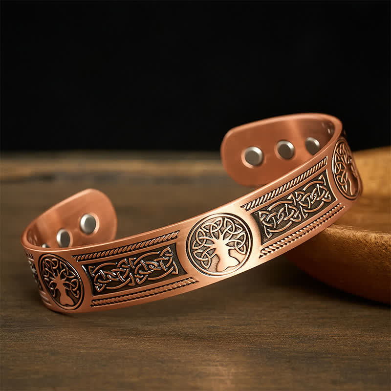 Buddha Stones Red Copper Tree of Life Unity Vintage Open Cuff Bracelet - image 1