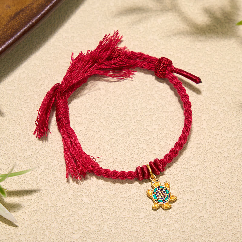 Buddha Stones Turtle Charm Gold Plated Copper Red String Balance Tibet Bracelet - image 15
