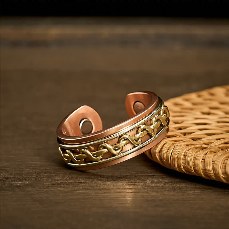Buddha Stones Red Copper Interwoven Chain Design Grounding Cuff Bracelet Ring - image 9