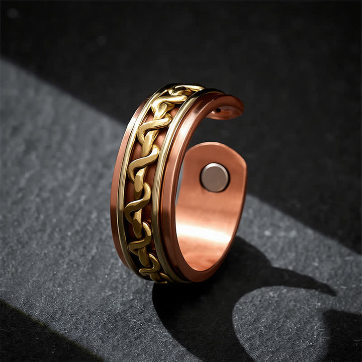 Buddha Stones Red Copper Interwoven Chain Design Grounding Cuff Bracelet Ring - image 10