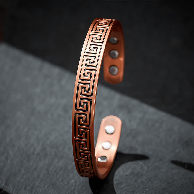 Buddha Stones Red Copper Grounding Greek Key Cuff Bracelet - image 3