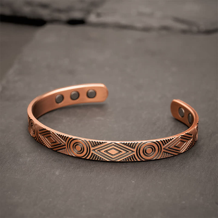 Buddha Stones Red Copper Grounding Geometric Engraved Open Cuff Bracelet - 8mm (Inner Diameter:  Approx.  55mm) - image 6