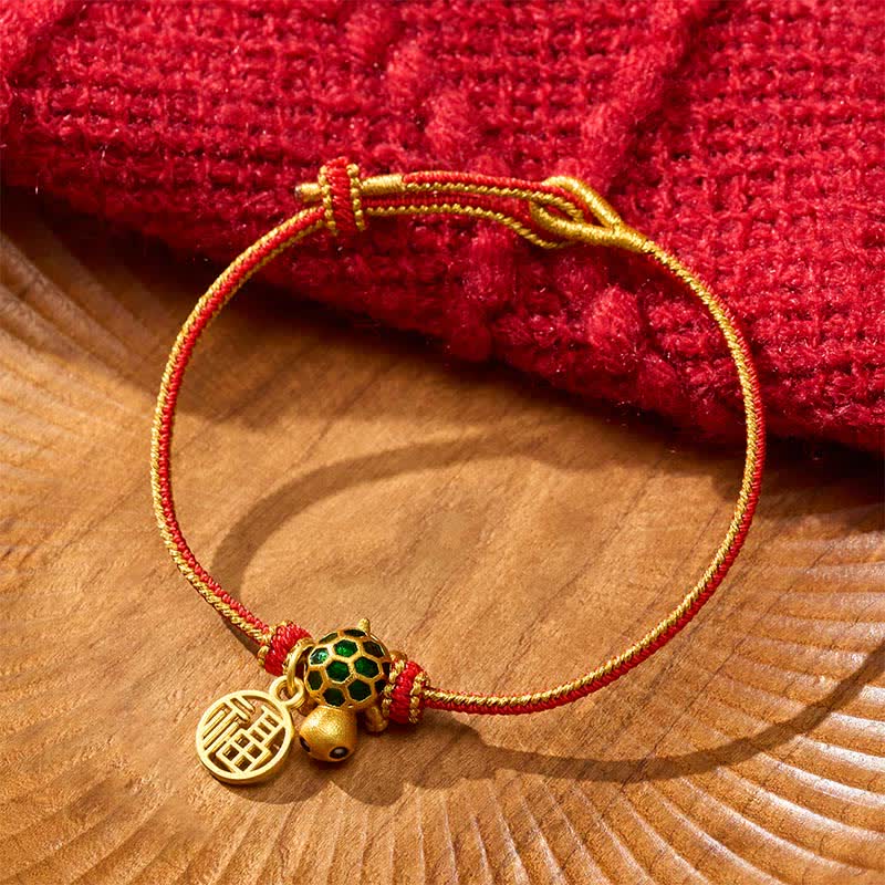 Buddha Stones Red String Copper Fu Character Turtle Braided Luck Bracelet - image 1
