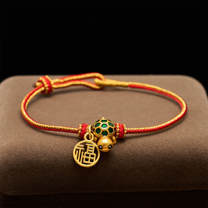 Buddha Stones Red String Copper Fu Character Turtle Braided Luck Bracelet - image 3