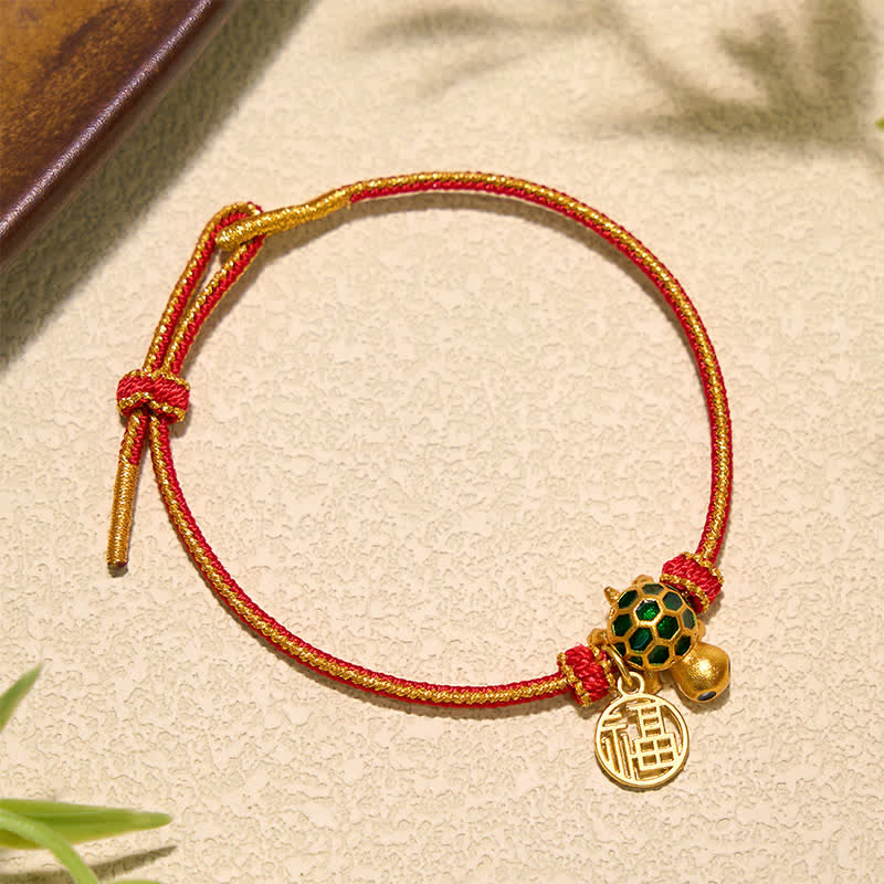 Buddha Stones Red String Copper Fu Character Turtle Braided Luck Bracelet - image 2