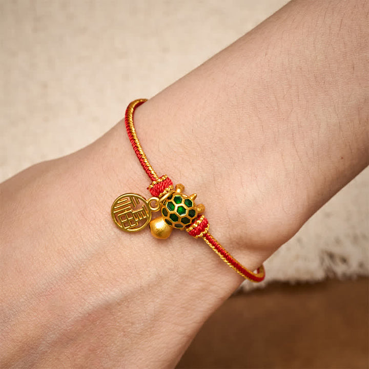 Buddha Stones Red String Copper Fu Character Turtle Braided Luck Bracelet - image 5