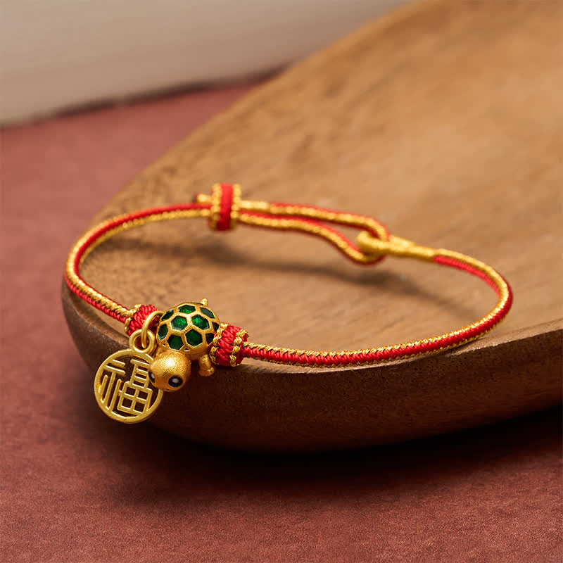 Buddha Stones Red String Copper Fu Character Turtle Braided Luck Bracelet - image 4