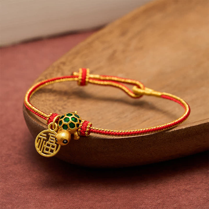 Buddha Stones Red String Copper Fu Character Turtle Braided Luck Bracelet - image 4