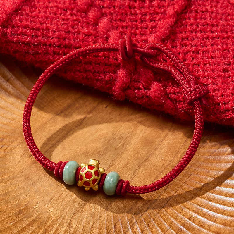 Buddha Stones Turtle Copper Red String Hand-Woven Prosperity Bracelet - DarkRed - 6.7–7.5 in/17–19 cm - image 0