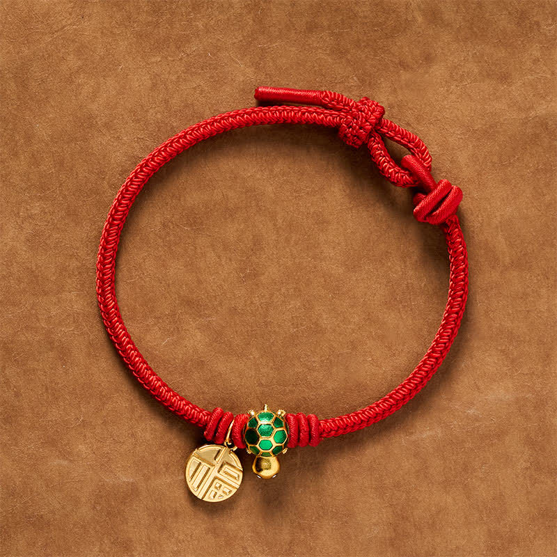 Buddha Stones Fu Character Turtle Red String Fortune Bracelet - Red - 6.7–7.5 in/17–19 cm - Round Fu Character - image 13