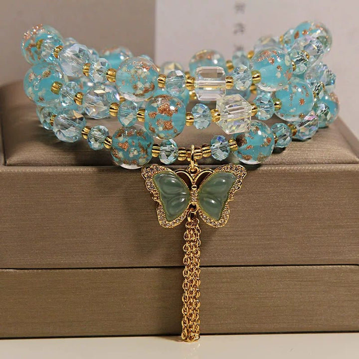 Buddha Stones Blue Liuli Glaas Bead Butterfly Transformation Triple Wrap Bracelet - image 10