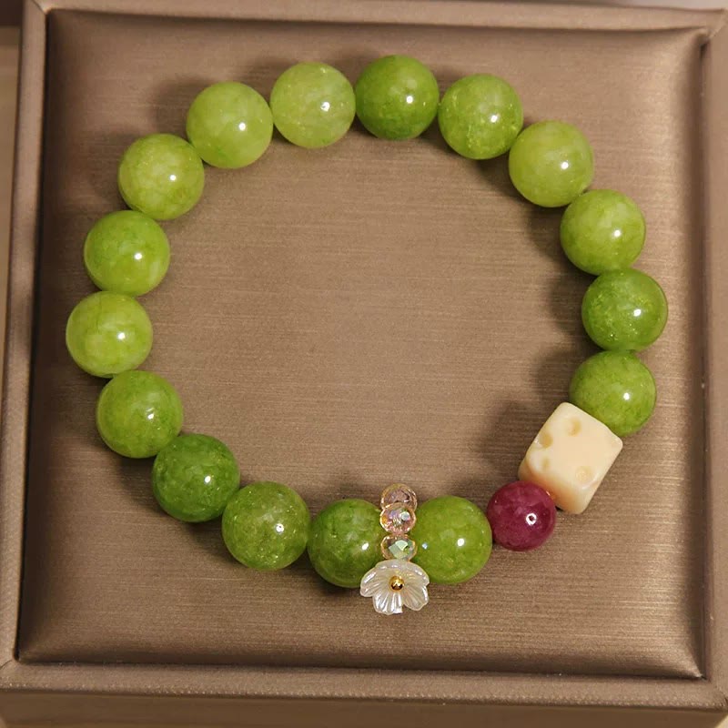 Buddha Stones Peridot Flower Charm Healing Beaded Bracelet - image 2