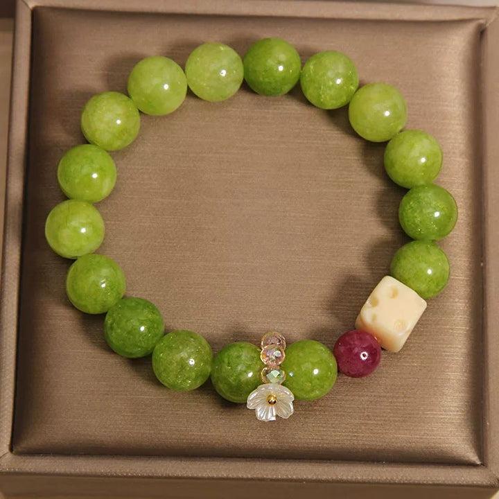 Buddha Stones Peridot Flower Charm Healing Beaded Bracelet - image 2