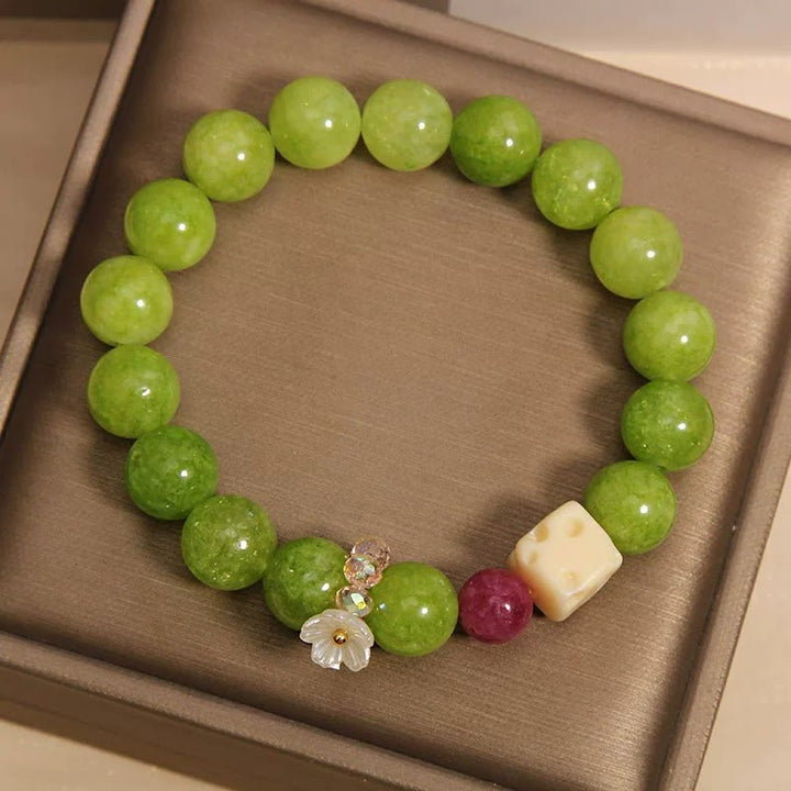Buddha Stones Peridot Flower Charm Healing Beaded Bracelet - image 4