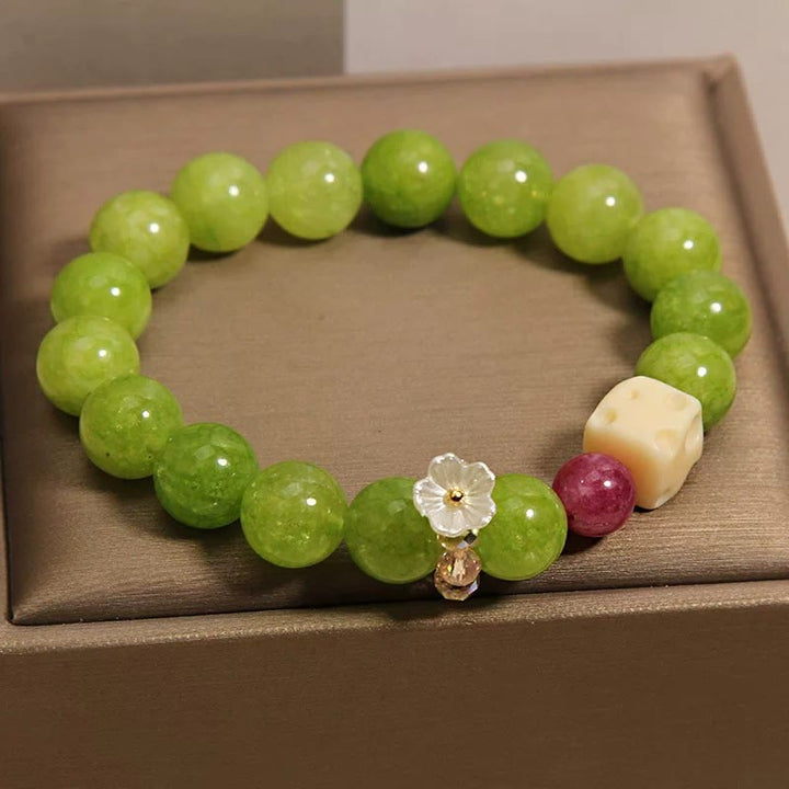 Buddha Stones Peridot Flower Charm Healing Beaded Bracelet - image 1
