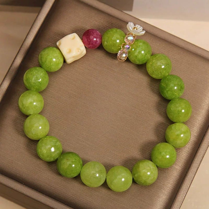 Buddha Stones Peridot Flower Charm Healing Beaded Bracelet - image 3