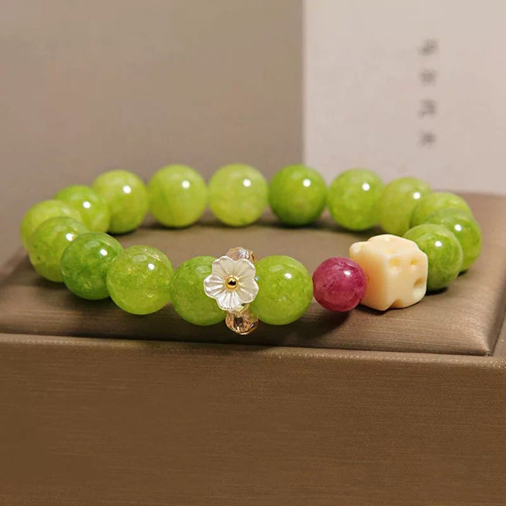 Buddha Stones Peridot Flower Charm Healing Beaded Bracelet - image 8