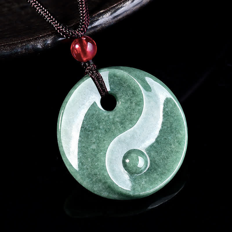 Buddha Stones Green Jade Yin Yang Balance Braided Cord Necklace - image 1