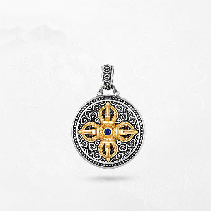 Buddha Stones Tibetan Copper Crossed Vajra Om Mani Padme Hum Wisdom Grounding Round Pendant Necklace - image 10