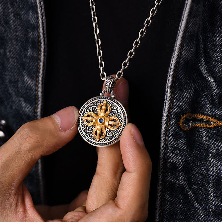 Buddha Stones Tibetan Copper Crossed Vajra Om Mani Padme Hum Wisdom Grounding Round Pendant Necklace - image 9