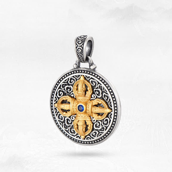 Buddha Stones Tibetan Copper Crossed Vajra Om Mani Padme Hum Wisdom Grounding Round Pendant Necklace - image 12