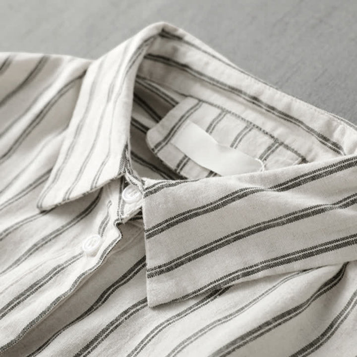 Buddha Stones Spring Fall Casual Vintage Button-Up Striped Women's Long Sleeve Shirts With Patch Pocket - image 5
