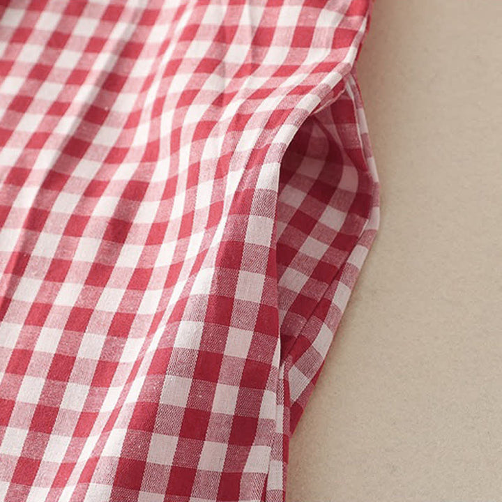 Buddha Stones Spring Casual Vintage Button-Up Gingham Women's Long Sleeve Dress With Pockets - image 7