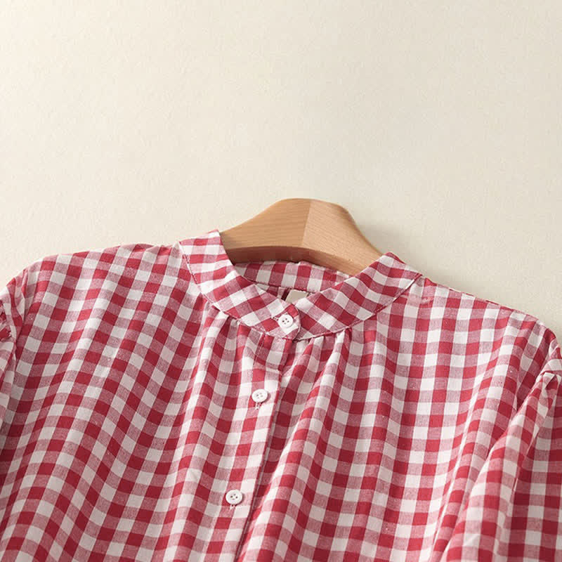 Buddha Stones Spring Casual Vintage Button-Up Gingham Women's Long Sleeve Dress With Pockets - image 2