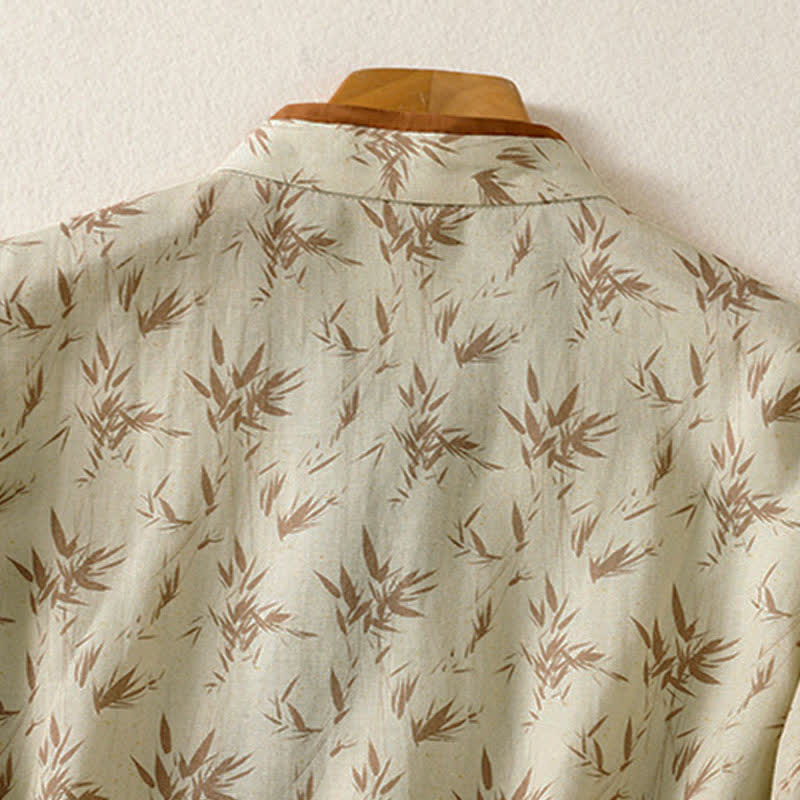 Buddha Stones Spring Summer Tang Style Casual Leaf Print Women's Three-Quarter Sleeve Shirts - image 4