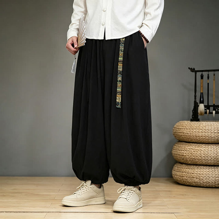 Buddha Stones Spring Summer Chinese-style Solid Ankle Pants Men's Harem Pants With Pocket - image 2