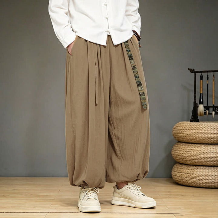 Buddha Stones Spring Summer Chinese-style Solid Ankle Pants Men's Harem Pants With Pocket - image 9