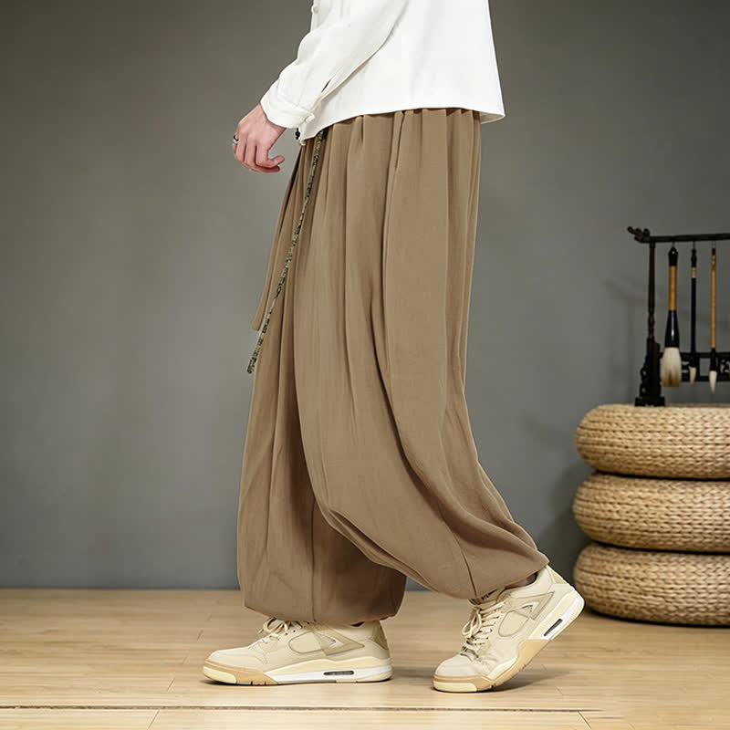 Buddha Stones Spring Summer Chinese-style Solid Ankle Pants Men's Harem Pants With Pocket - image 8
