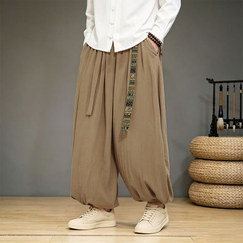 Buddha Stones Spring Summer Chinese-style Solid Ankle Pants Men's Harem Pants With Pocket - image 6