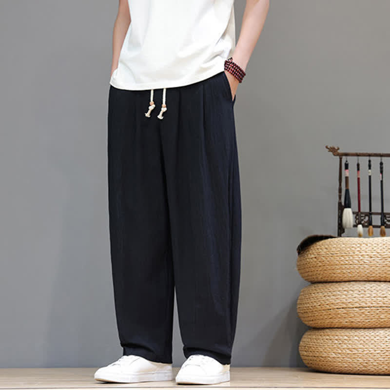 Buddha Stones Spring Summer Casual Minimalist Drawstring Solid Ankle Pants Men's Straight Leg Pants With Pocket - image 9