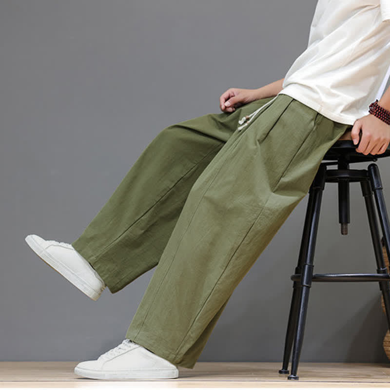 Buddha Stones Spring Summer Casual Minimalist Drawstring Solid Ankle Pants Men's Straight Leg Pants With Pocket - image 7