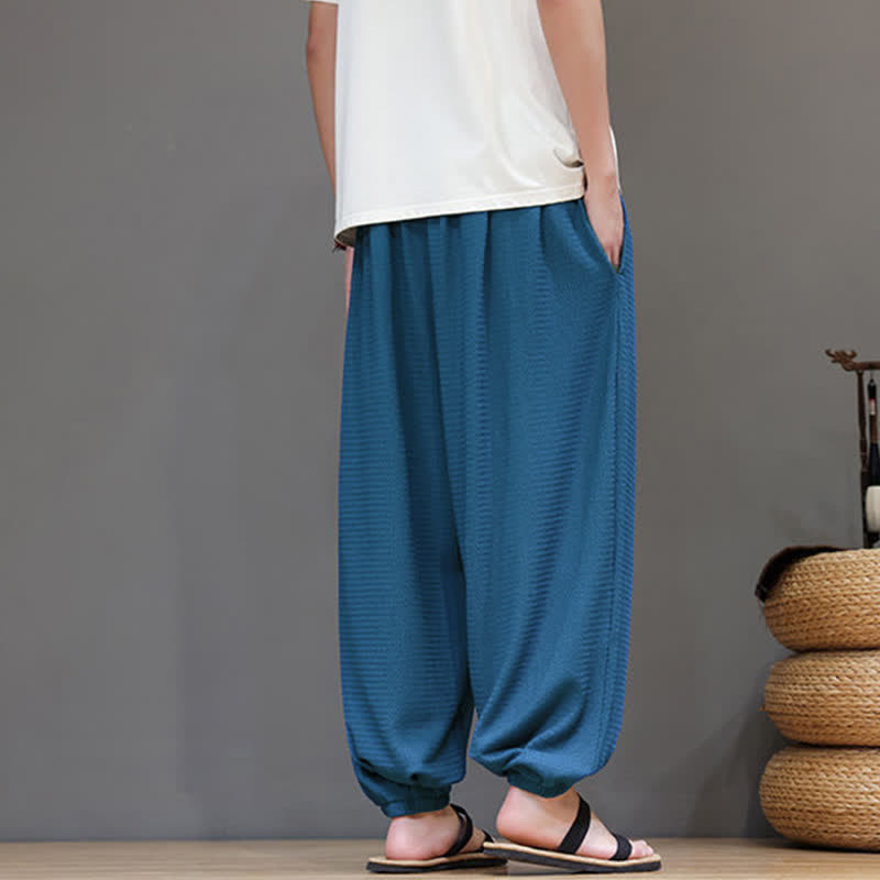 Buddha Stones Spring Fall Casual Boho Drawstring Solid Cropped Pants Men's Harem Pants With Pocket - image 13