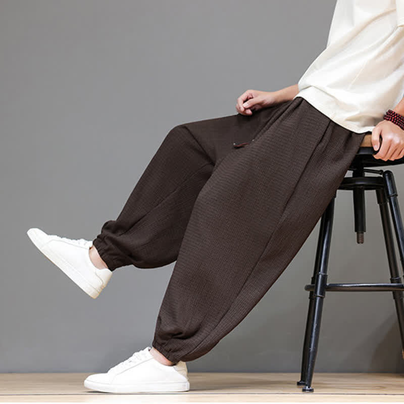 Buddha Stones Spring Fall Casual Boho Drawstring Solid Cropped Pants Men's Harem Pants With Pocket - image 7