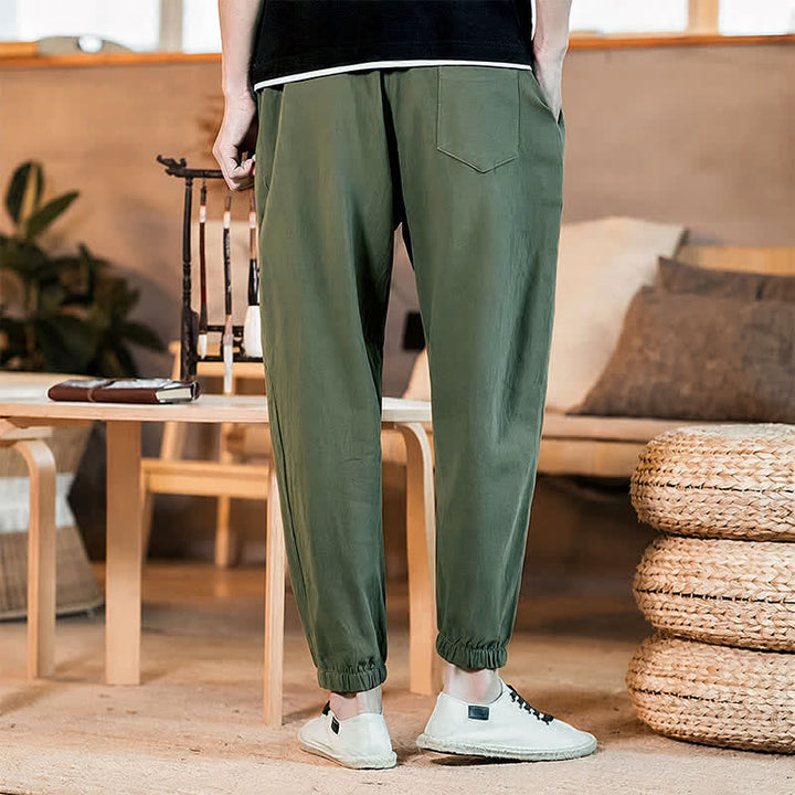 Buddha Stones Spring Summer Casual Minimalist Drawstring Solid Cropped Pants Men's Tapered Pants With Pocket - image 38