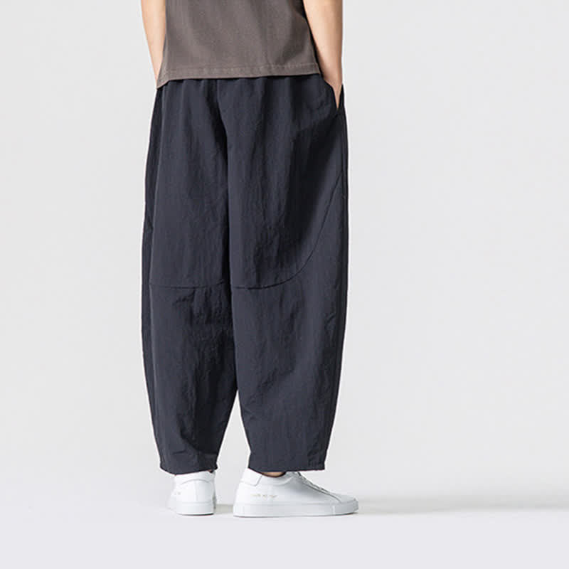 Buddha Stones Spring Summer Casual Minimalist Drawstring Solid Cropped Pants Men's Harem Pants With Pockets - image 9