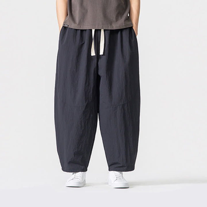 Buddha Stones Spring Summer Casual Minimalist Drawstring Solid Cropped Pants Men's Harem Pants With Pockets - image 8