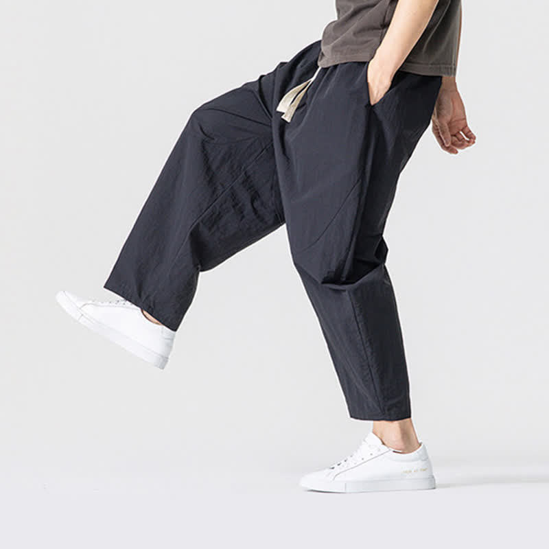 Buddha Stones Spring Summer Casual Minimalist Drawstring Solid Cropped Pants Men's Harem Pants With Pockets - image 13