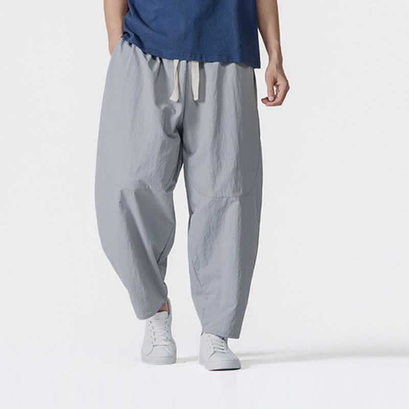 Buddha Stones Spring Summer Casual Minimalist Drawstring Solid Cropped Pants Men's Harem Pants With Pockets - LightGray - US/UK/AU46, EU56 (5XL) - image 17