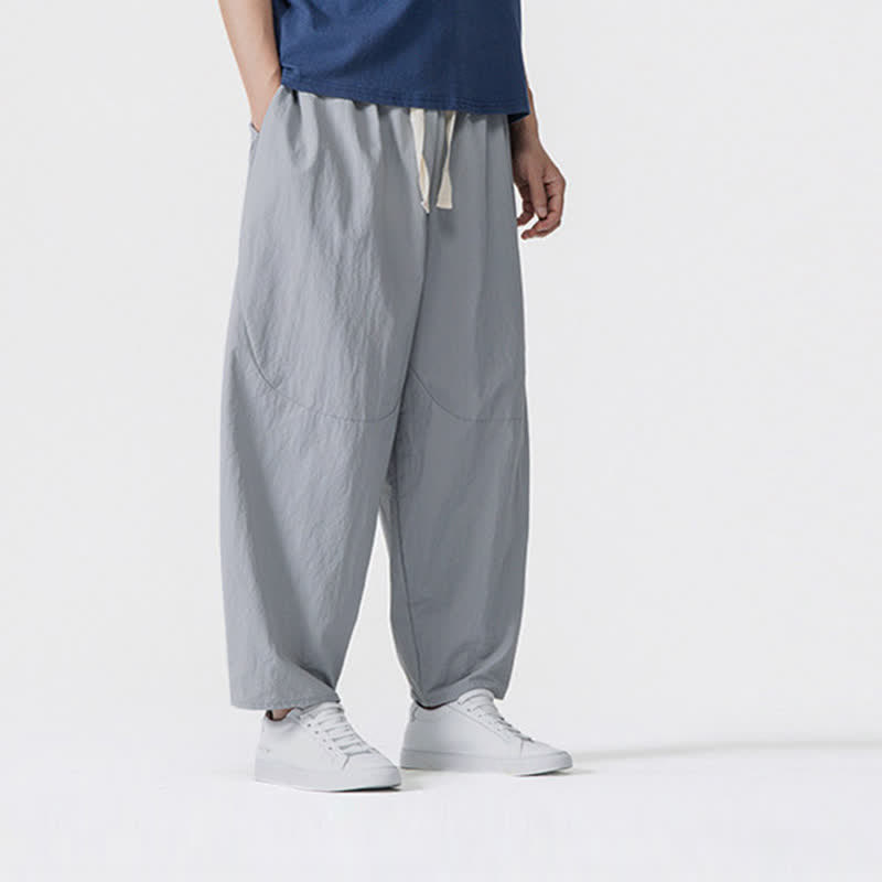 Buddha Stones Spring Summer Casual Minimalist Drawstring Solid Cropped Pants Men's Harem Pants With Pockets - image 21