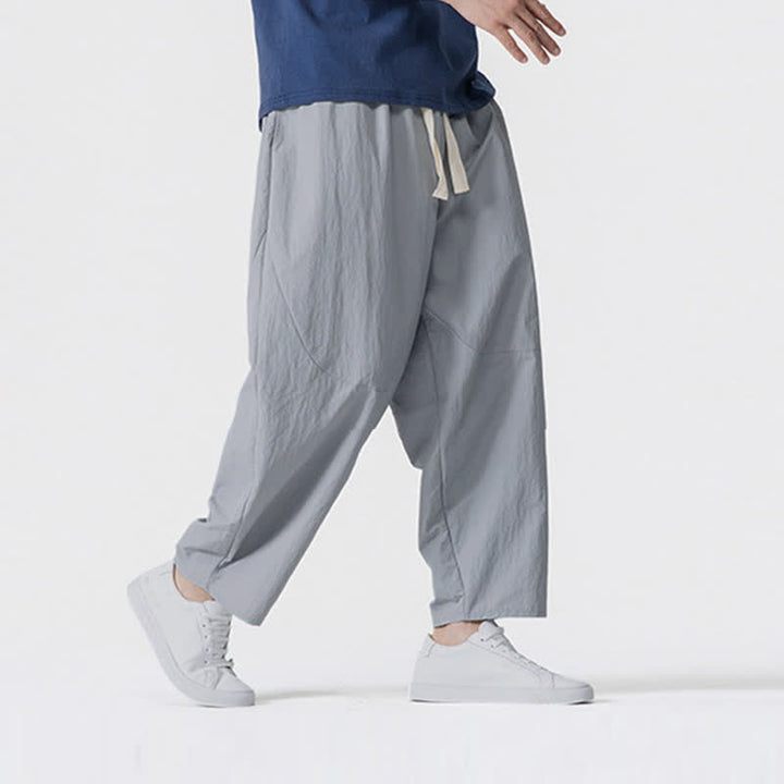 Buddha Stones Spring Summer Casual Minimalist Drawstring Solid Cropped Pants Men's Harem Pants With Pockets - image 20