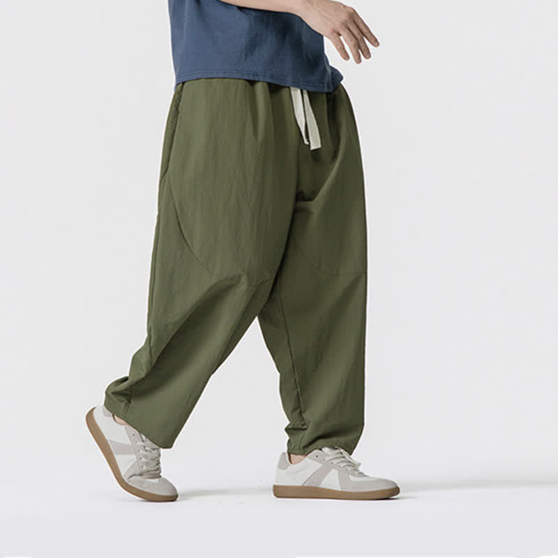 Buddha Stones Spring Summer Casual Minimalist Drawstring Solid Cropped Pants Men's Harem Pants With Pockets - image 4