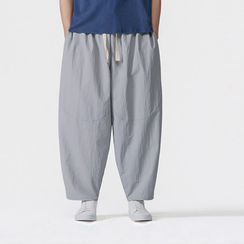 Buddha Stones Spring Summer Casual Minimalist Drawstring Solid Cropped Pants Men's Harem Pants With Pockets - image 18