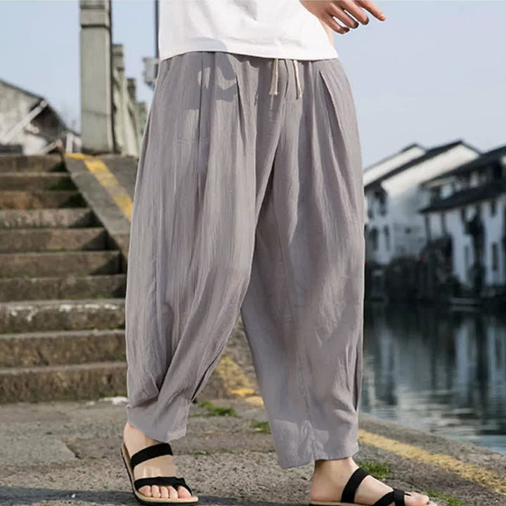 Buddha Stones Summer Casual Drawstring Solid Cropped Pants Men's Straight Leg Pants With Pocket - Silver - US/UK/AU46, EU56 (5XL) - image 11