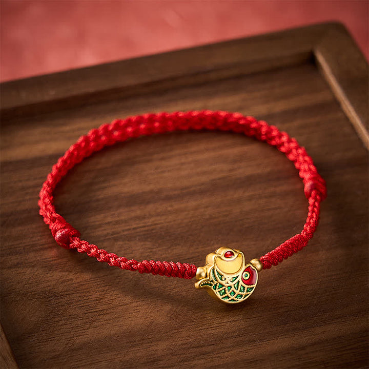 Buddha Stones Hand-Woven Ingot Koi Fish Luck Red Rope Bracelet - image 2
